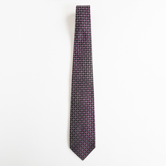 Geoffrey‎ Beene Silk Tie Black Pink Purple Polka Dot Pattern 100% Silk - Picture 1 of 9